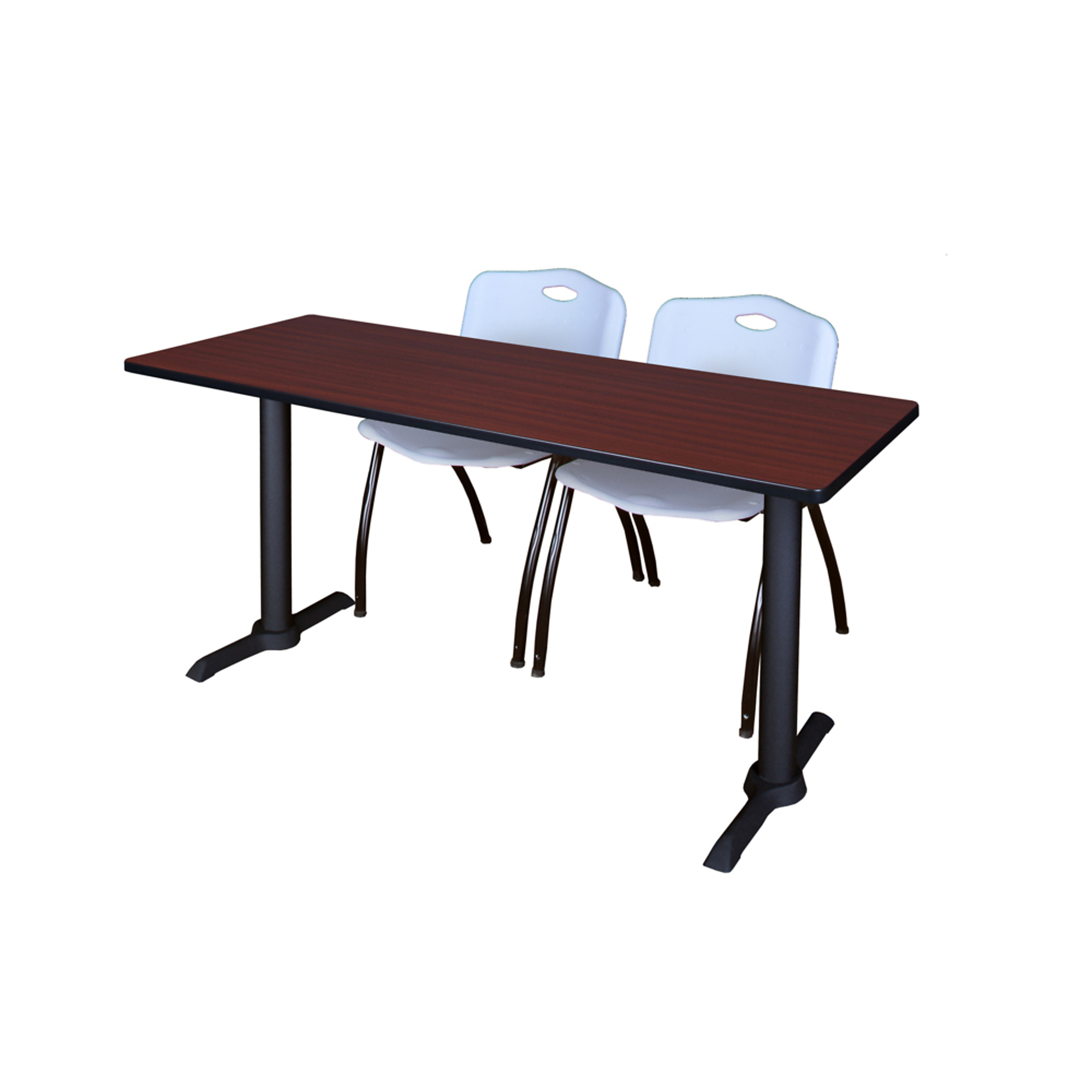 Regency Cain Training Seminar Table with T-Base — 60in. x 24in., Mahogany/Grey, Includes 2 Grey M Stack Chairs, Model# MTRCT6024MH47GY